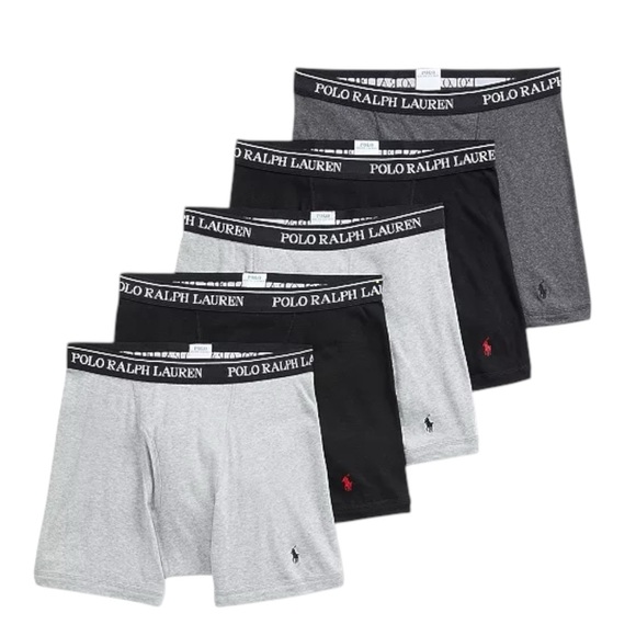 NWT Polo Ralph Lauren Men's 5-Pack Classic Cotton Boxer Briefs Gray/Black Sz S - Picture 1 of 5